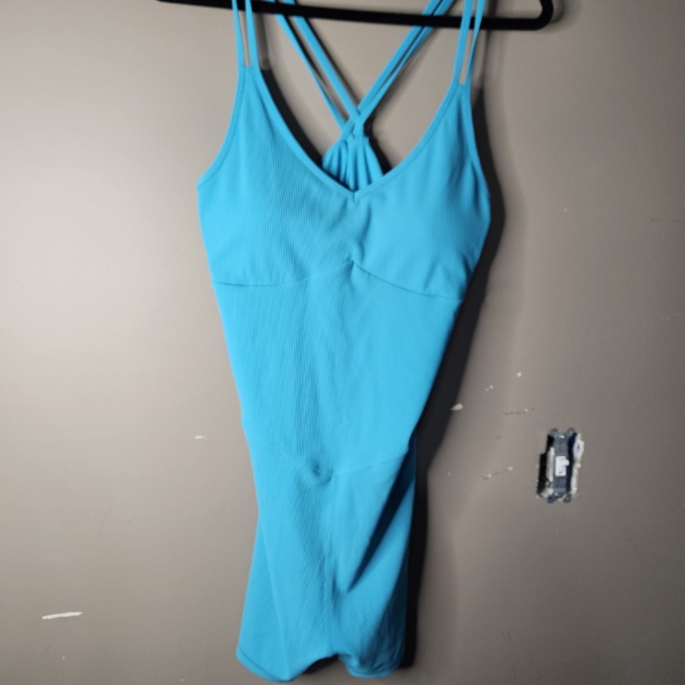 Zyia Blue Ribbed One Piece Swimsuit 3XL Solid Criss-Cross Spaghetti Straps